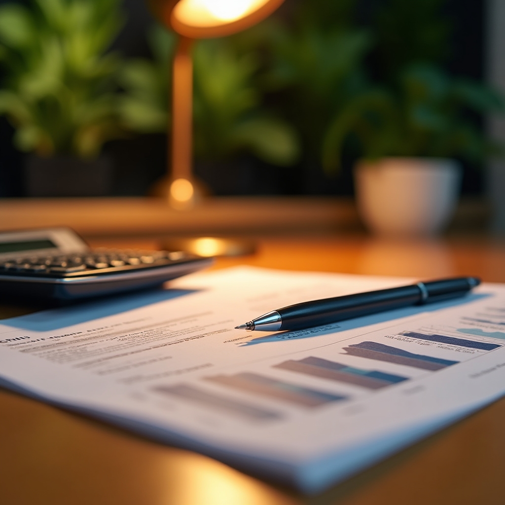 Financial planning session with documents and calculator on a table