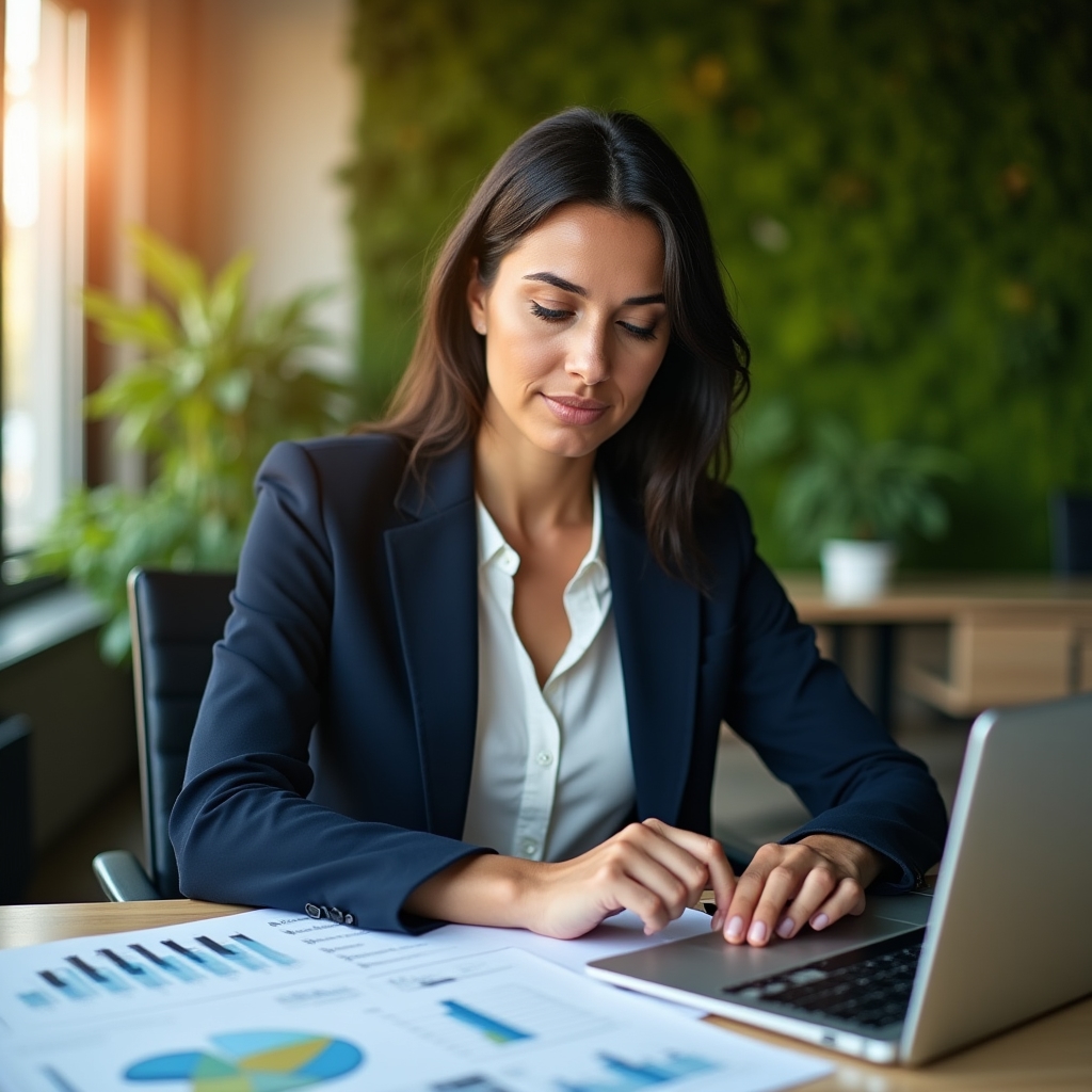 Person analyzing rental property costs at a modern desk with charts